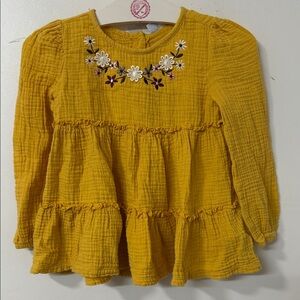 Kids Headquarters Mustard Floral Embroidered Blouse